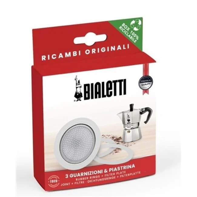 Bialetti – Filterplaatje + 3 Rubberen Ringen, 6/c